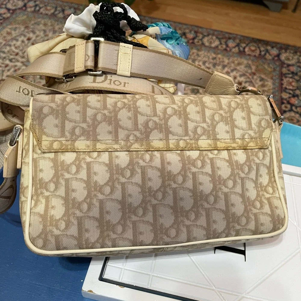 Dior Cream & Tan Oblique Monogram Logo Crossbody Embroidered Messenger Bag - Picture 3 of 12